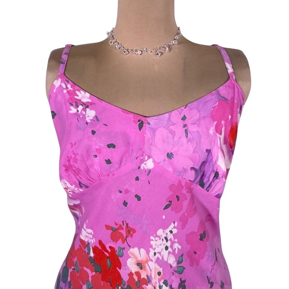 Vtg Jams World XL Floralee Pink Floral Midi Dress Hawaiian Resort Boho Ruffle - Picture 2 of 11